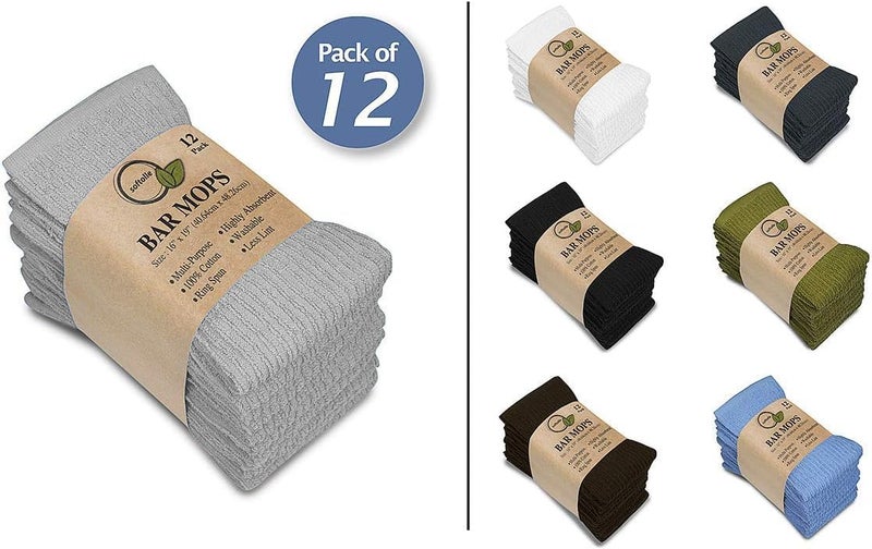Softolle Bar Mop Towels, Pack of 12-16x19 Inches - 100% Cotton Super Absorbent Towels, Multi-Purpose for Home and Bar Cleaning (Silver Grey) - Image 3